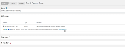 Duplicator Backup New Package Configuration